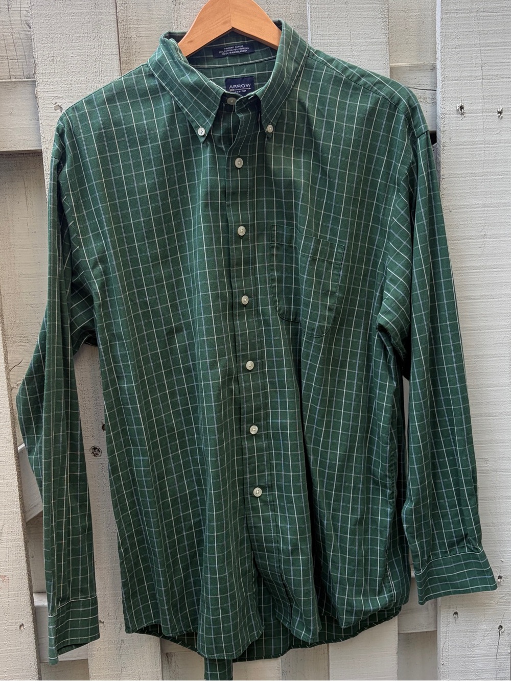 Arrow Men’s Green Plaid Button Down Shirt Long Sleeve Size L